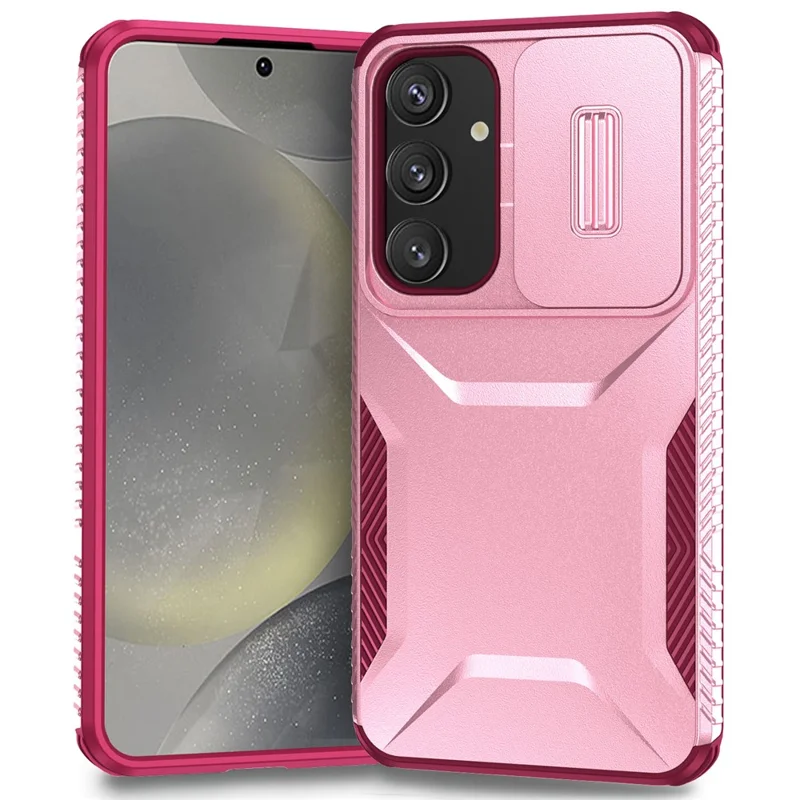 For Samsung Galaxy S25 / S24 Case Slide Lens Cover TPU+PC Phone Shell - Pink / Wine Red