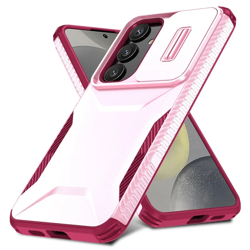 For Samsung Galaxy S25 / S24 Case Slide Lens Cover TPU+PC Phone Shell - Pink / Wine Red