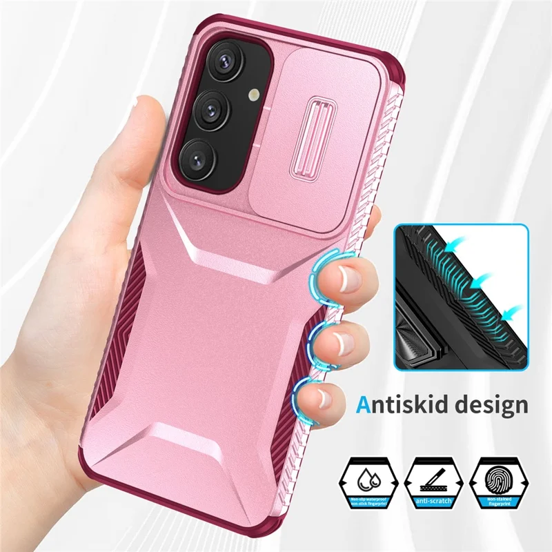 For Samsung Galaxy S25 / S24 Case Slide Lens Cover TPU+PC Phone Shell - Pink / Wine Red