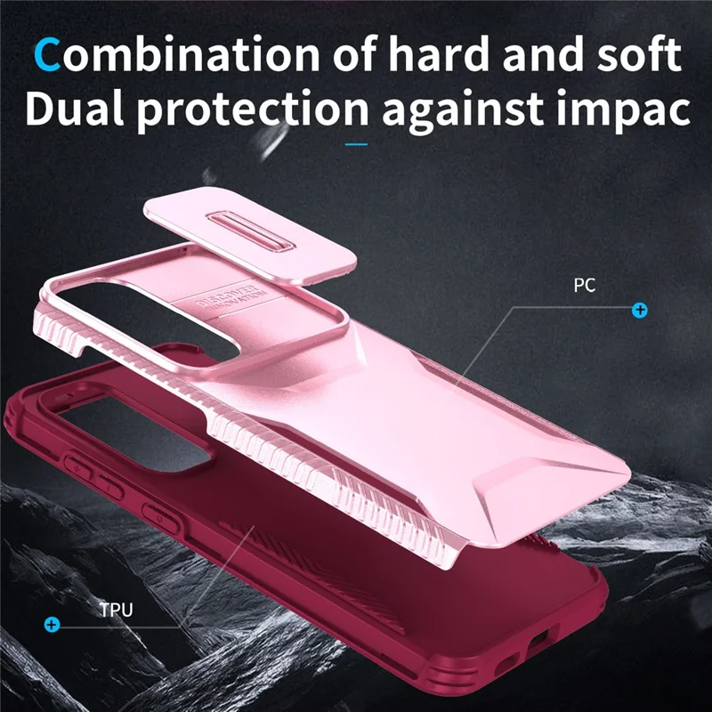 For Samsung Galaxy S25 / S24 Case Slide Lens Cover TPU+PC Phone Shell - Pink / Wine Red