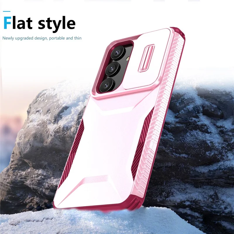 For Samsung Galaxy S25 / S24 Case Slide Lens Cover TPU+PC Phone Shell - Pink / Wine Red