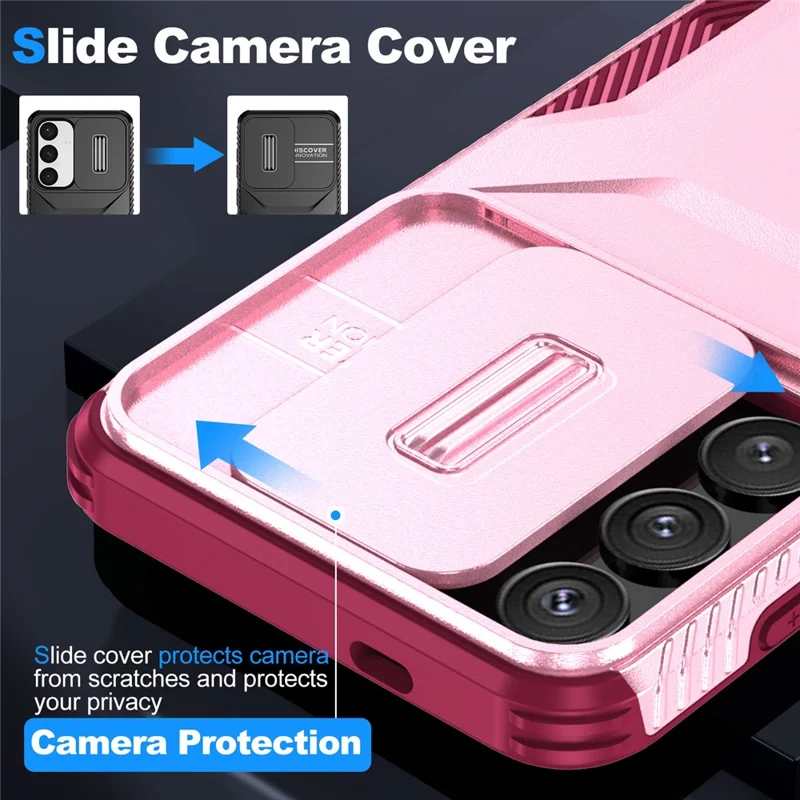 For Samsung Galaxy S25 / S24 Case Slide Lens Cover TPU+PC Phone Shell - Pink / Wine Red