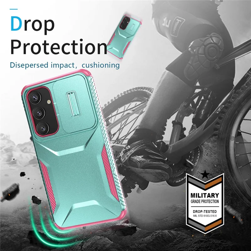 For Samsung Galaxy S25 / S24 Case Slide Lens Cover TPU+PC Phone Shell - Grey Green / Pink