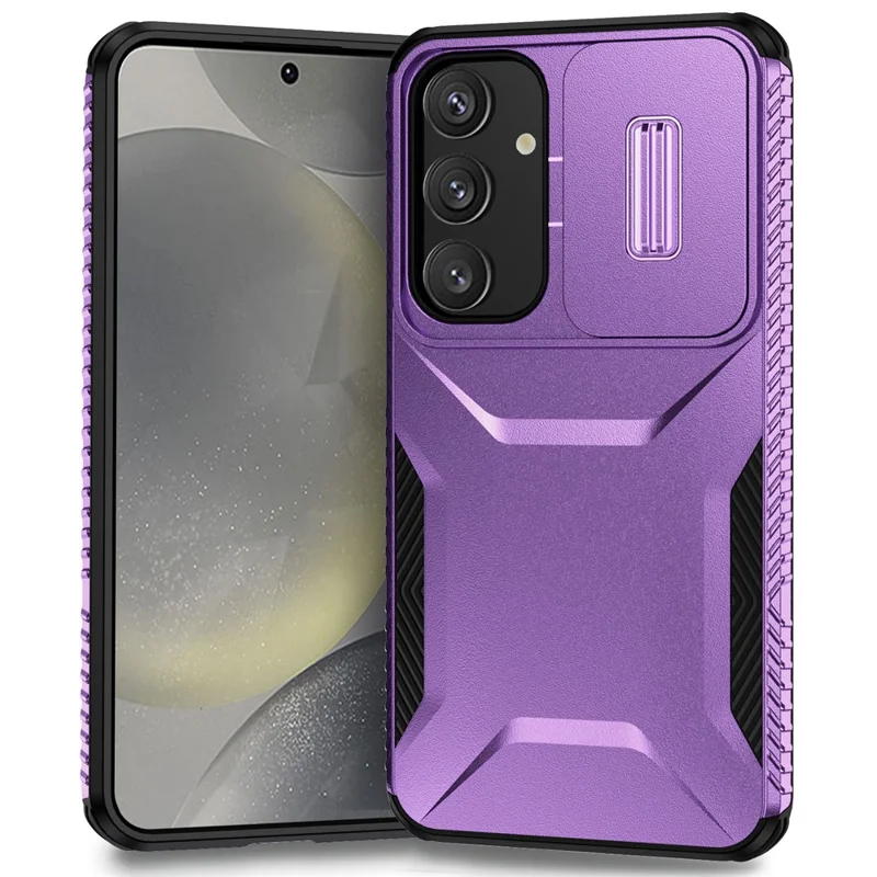 For Samsung Galaxy S25 / S24 Case Slide Lens Cover TPU+PC Phone Shell - Purple