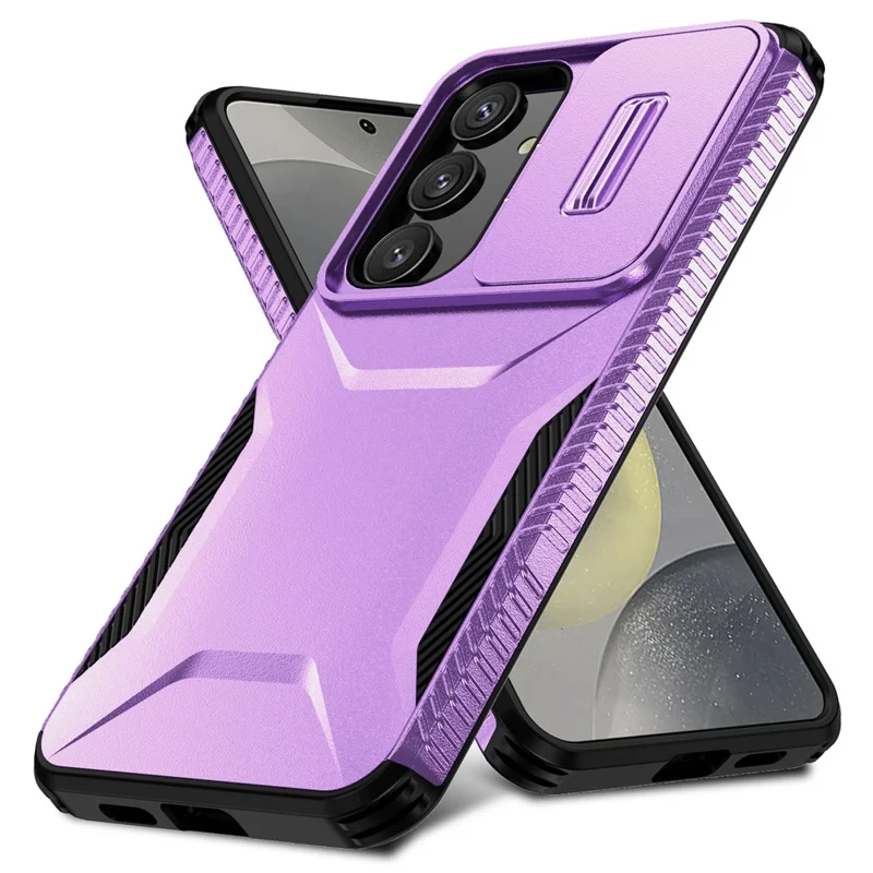 For Samsung Galaxy S25 / S24 Case Slide Lens Cover TPU+PC Phone Shell - Purple