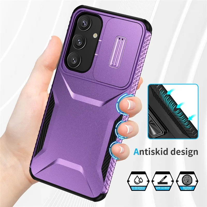 For Samsung Galaxy S25 / S24 Case Slide Lens Cover TPU+PC Phone Shell - Purple
