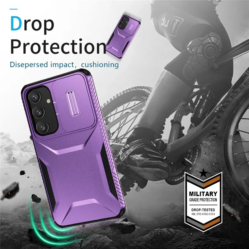 For Samsung Galaxy S25 / S24 Case Slide Lens Cover TPU+PC Phone Shell - Purple