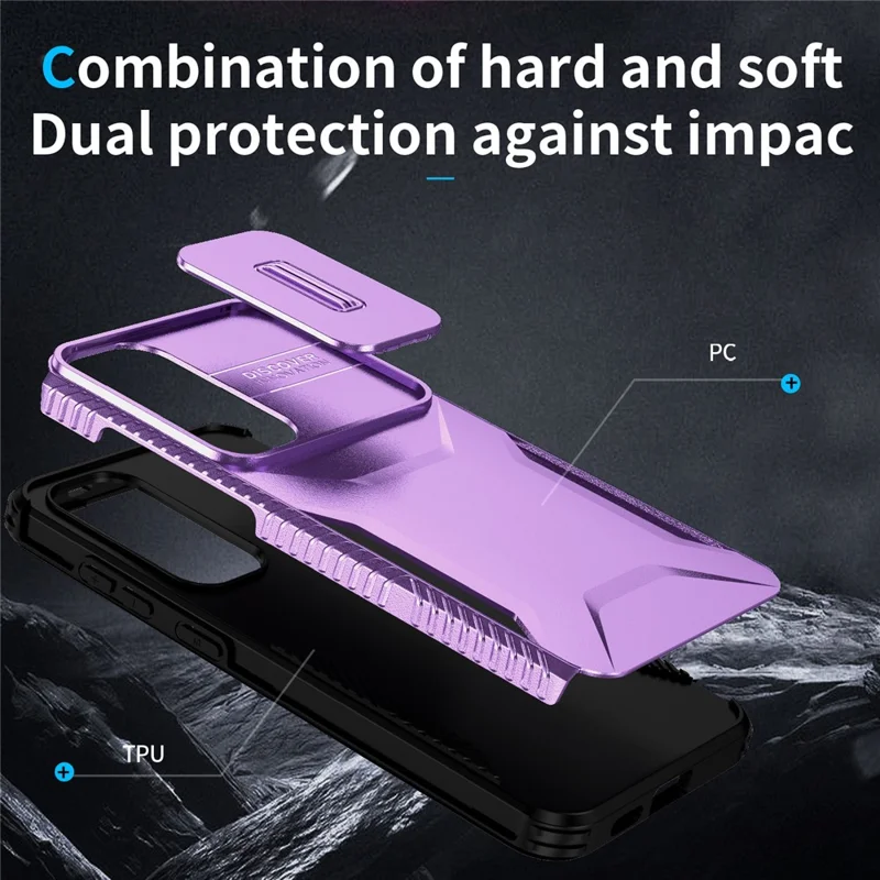For Samsung Galaxy S25 / S24 Case Slide Lens Cover TPU+PC Phone Shell - Purple