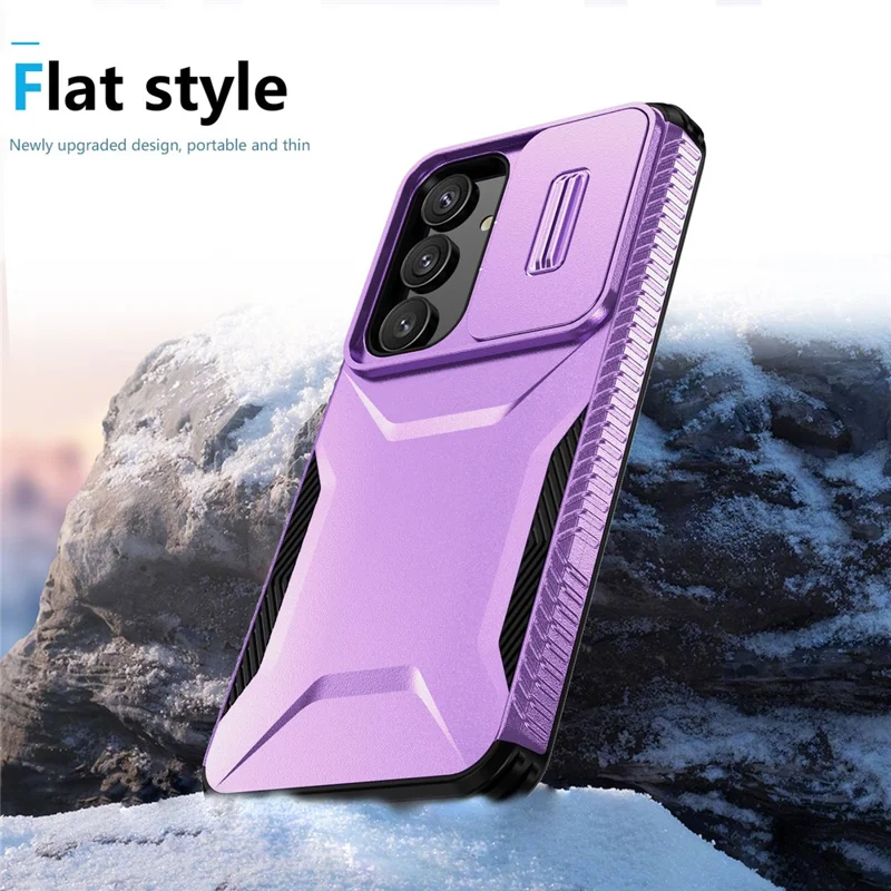 For Samsung Galaxy S25 / S24 Case Slide Lens Cover TPU+PC Phone Shell - Purple