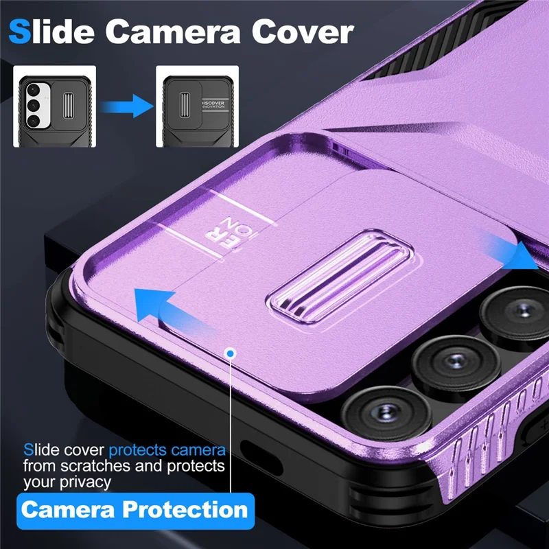 For Samsung Galaxy S25 / S24 Case Slide Lens Cover TPU+PC Phone Shell - Purple