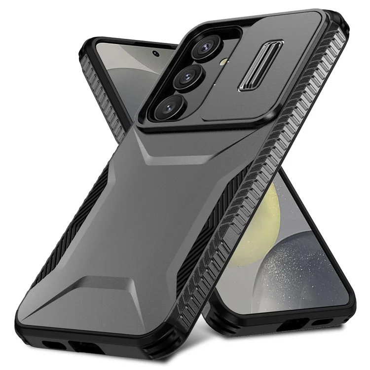 For Samsung Galaxy S25+ / S24+ Phone Case with Slide Camera Cover PC+TPU Material - Black