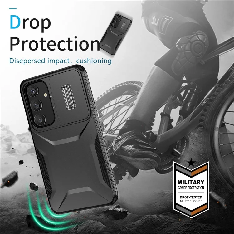 For Samsung Galaxy S25+ / S24+ Phone Case with Slide Camera Cover PC+TPU Material - Black