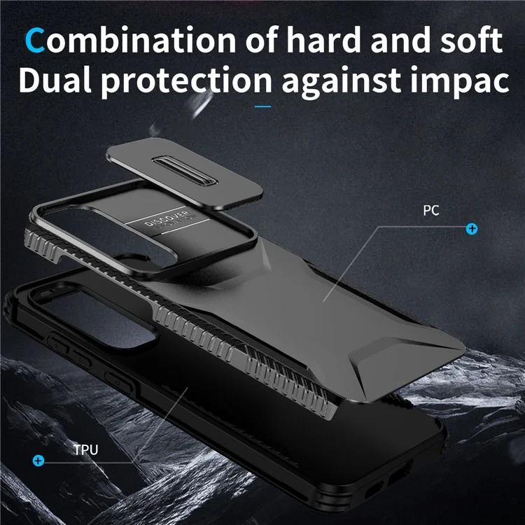 For Samsung Galaxy S25+ / S24+ Phone Case with Slide Camera Cover PC+TPU Material - Black