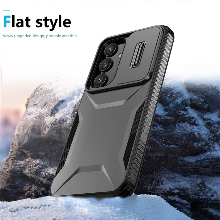 For Samsung Galaxy S25+ / S24+ Phone Case with Slide Camera Cover PC+TPU Material - Black