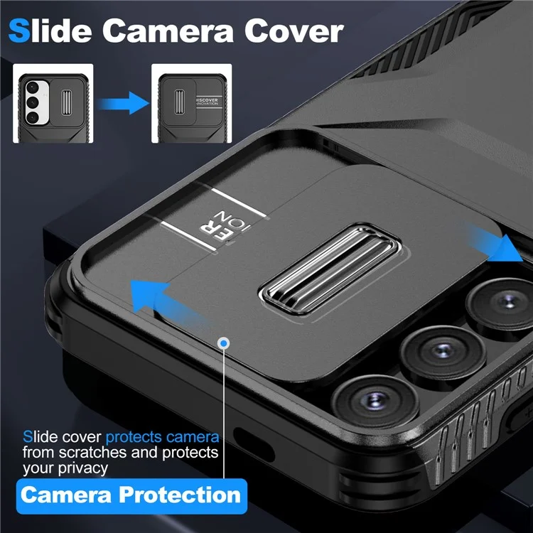 For Samsung Galaxy S25+ / S24+ Phone Case with Slide Camera Cover PC+TPU Material - Black