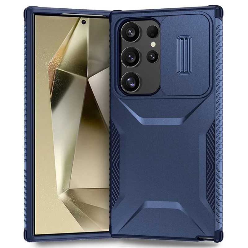 For Samsung Galaxy S24 Ultra Case Camshield TPU+PC Protective Phone Cover - Blue