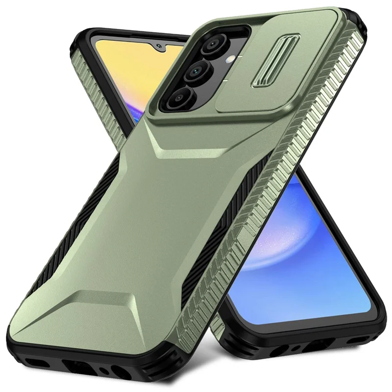For Samsung Galaxy A15 4G / 5G Case PC+TPU Impact-Resistant Phone Cover Slide Camera Lens Protection - Green