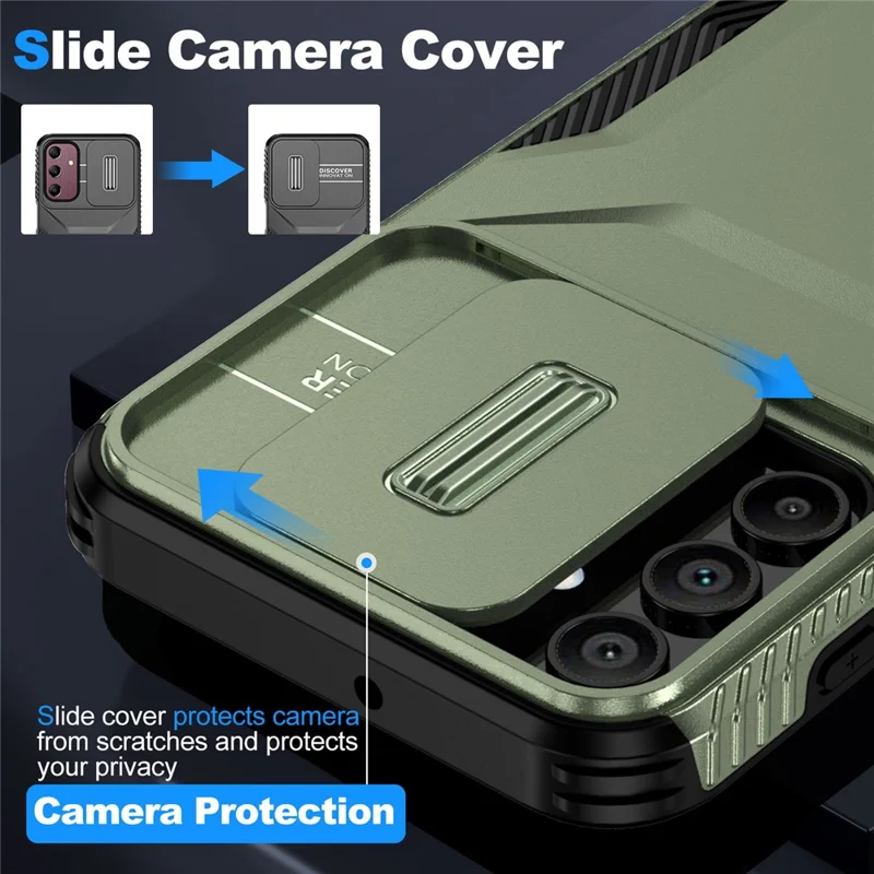 For Samsung Galaxy A15 4G / 5G Case PC+TPU Impact-Resistant Phone Cover Slide Camera Lens Protection - Green