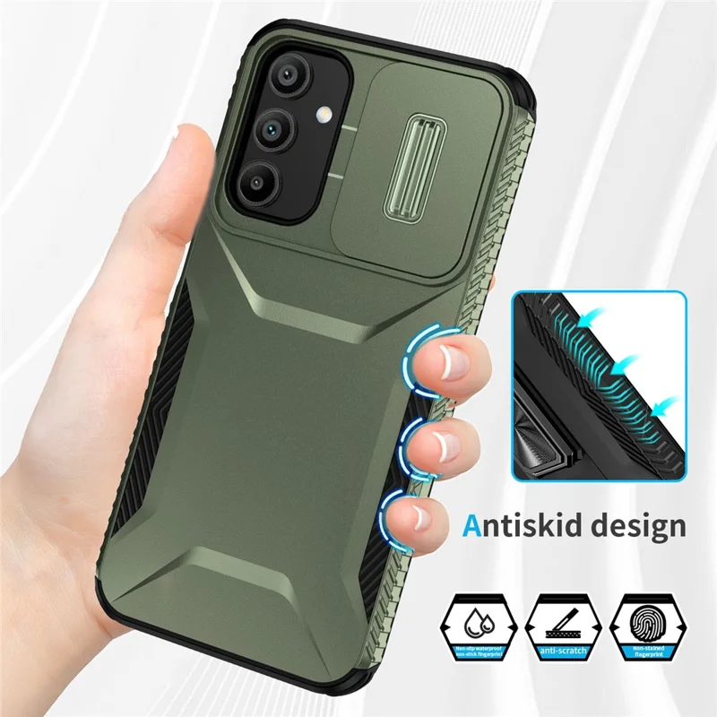 For Samsung Galaxy A15 4G / 5G Case PC+TPU Impact-Resistant Phone Cover Slide Camera Lens Protection - Green
