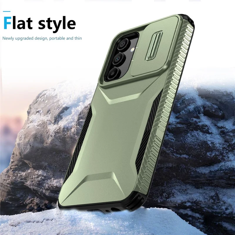 For Samsung Galaxy A15 4G / 5G Case PC+TPU Impact-Resistant Phone Cover Slide Camera Lens Protection - Green