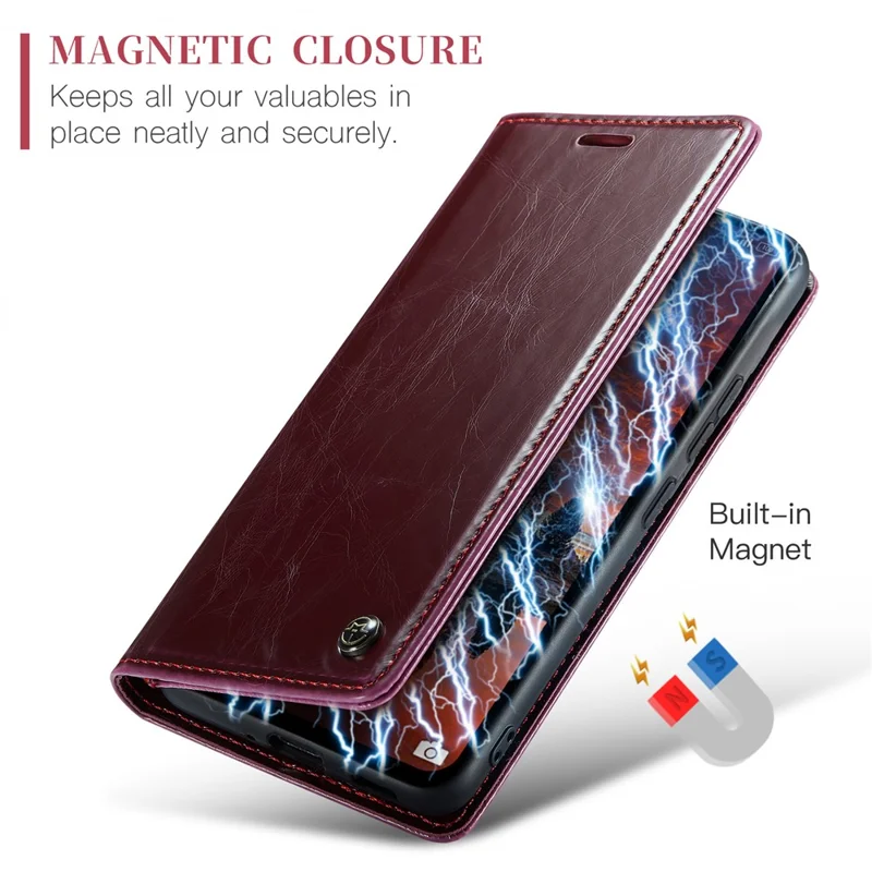 CASEME 003 Series For Xiaomi Redmi Note 13 Pro 4G / Poco M6 Pro 4G Case Wallet Waxy Leather Phone Cover - Wine Red