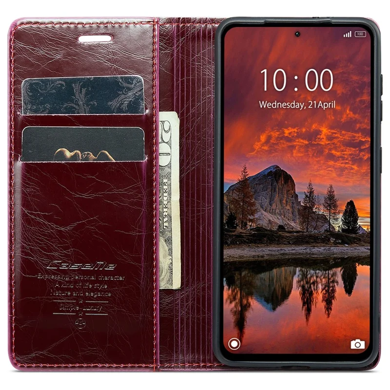 CASEME 003 Series For Xiaomi Redmi Note 13 Pro 4G / Poco M6 Pro 4G Case Wallet Waxy Leather Phone Cover - Wine Red