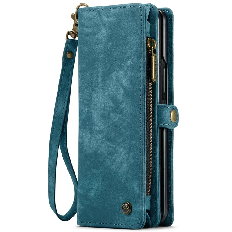 CASEME 008 Series pour étui Samsung Galaxy Z Fold5 5G Support Portefeuille Fermeture à Glissière Étui en Cuir - Bleu