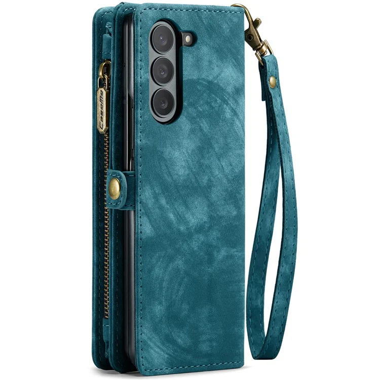 CASEME 008 Series pour étui Samsung Galaxy Z Fold5 5G Support Portefeuille Fermeture à Glissière Étui en Cuir - Bleu