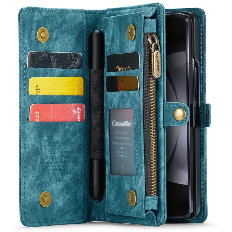 CASEME 008 Series pour étui Samsung Galaxy Z Fold5 5G Support Portefeuille Fermeture à Glissière Étui en Cuir - Bleu