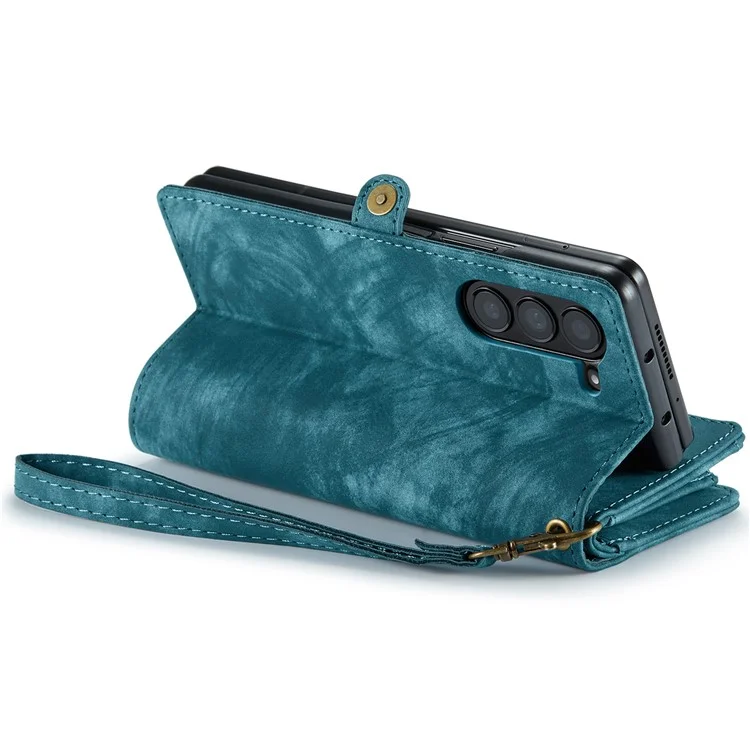 CASEME 008 Series pour étui Samsung Galaxy Z Fold5 5G Support Portefeuille Fermeture à Glissière Étui en Cuir - Bleu