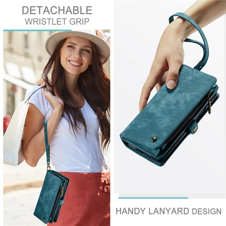 CASEME 008 Series pour étui Samsung Galaxy Z Fold5 5G Support Portefeuille Fermeture à Glissière Étui en Cuir - Bleu