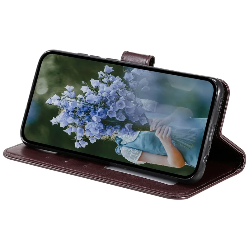 Para el caso Xiaomi Poco F6 5G / Redmi Turbo 3 5G Impreso Totem Funda de Teléfono de Cuero PU - Marrón