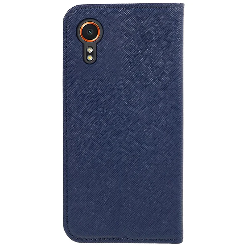 For Samsung Galaxy Xcover7 Stand Case Cross Texture Leather Flip Phone Cover - Dark Blue