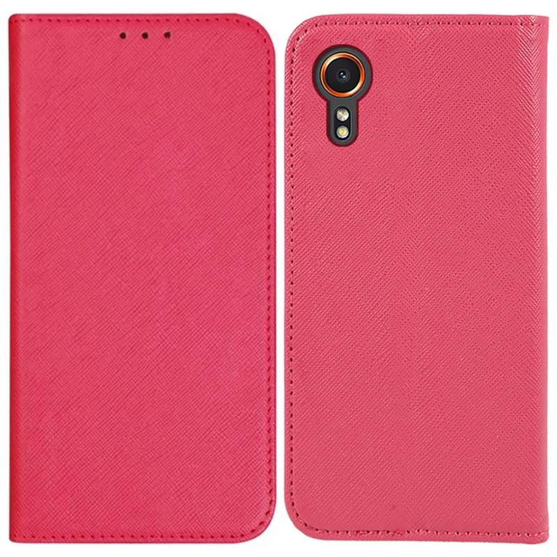 For Samsung Galaxy Xcover7 Stand Case Cross Texture Leather Flip Phone Cover - Pink