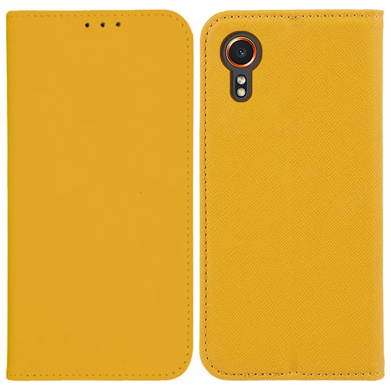 For Samsung Galaxy Xcover7 Stand Case Cross Texture Leather Flip Phone Cover - Yellow