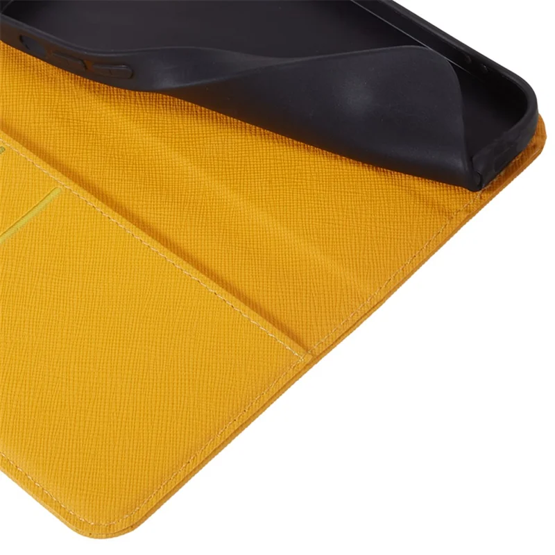 For Samsung Galaxy Xcover7 Stand Case Cross Texture Leather Flip Phone Cover - Yellow