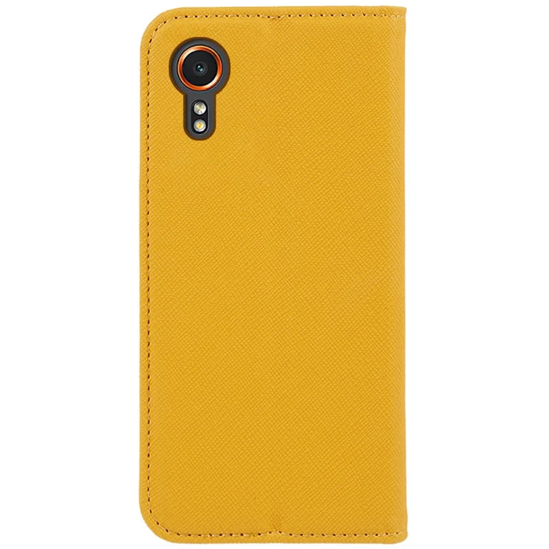 For Samsung Galaxy Xcover7 Stand Case Cross Texture Leather Flip Phone Cover - Yellow