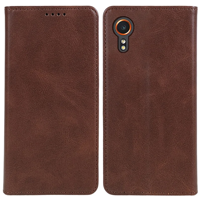 For Samsung Galaxy Xcover7 Case Stand Strong Magnetic Leather Phone Cover - Brown