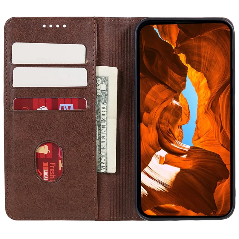 For Samsung Galaxy Xcover7 Case Stand Strong Magnetic Leather Phone Cover - Brown