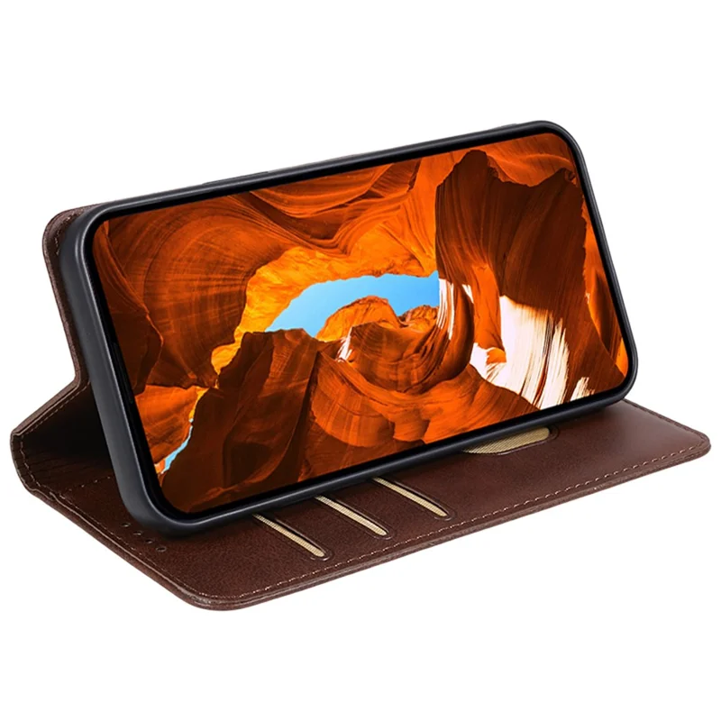 For Samsung Galaxy Xcover7 Case Stand Strong Magnetic Leather Phone Cover - Brown