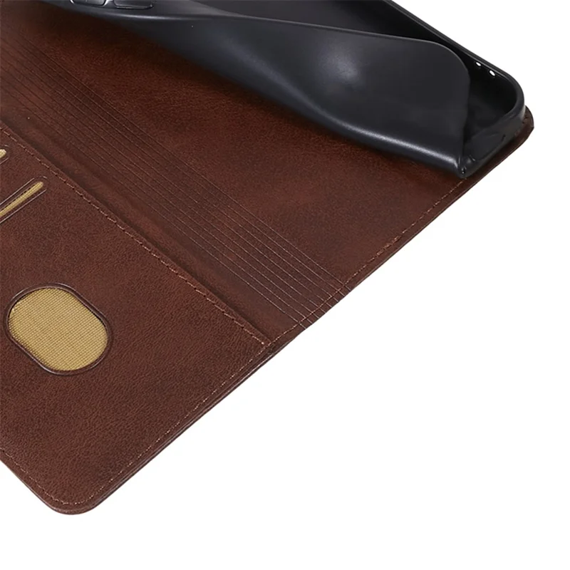 For Samsung Galaxy Xcover7 Case Stand Strong Magnetic Leather Phone Cover - Brown