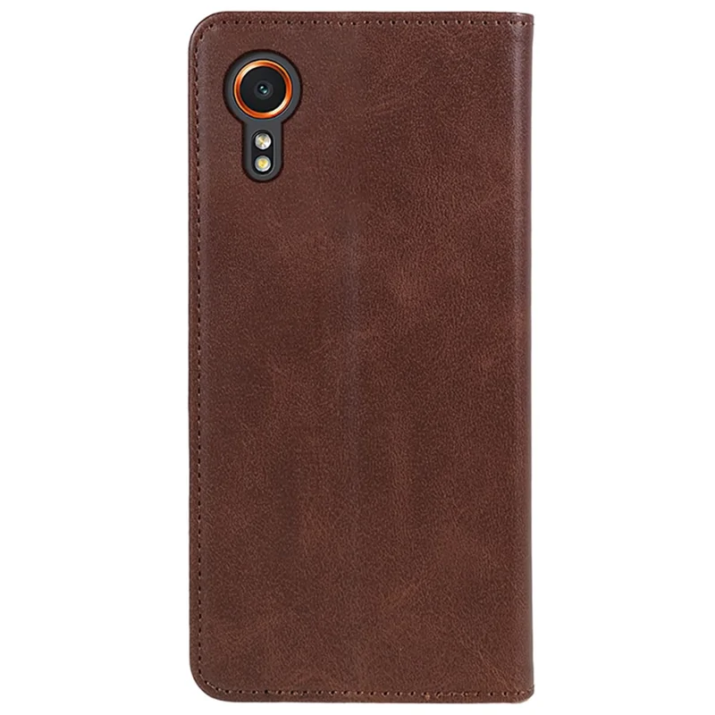 For Samsung Galaxy Xcover7 Case Stand Strong Magnetic Leather Phone Cover - Brown