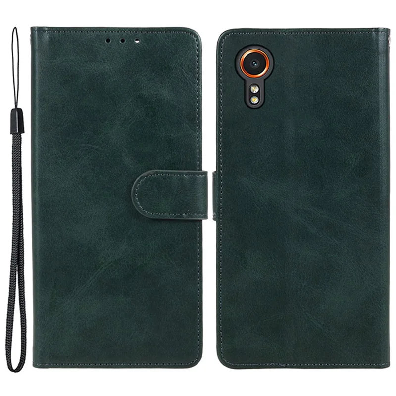 Per Samsung Galaxy Xcover7 Case Business Leather Phone Cover Calf Texture - Midnight Green
