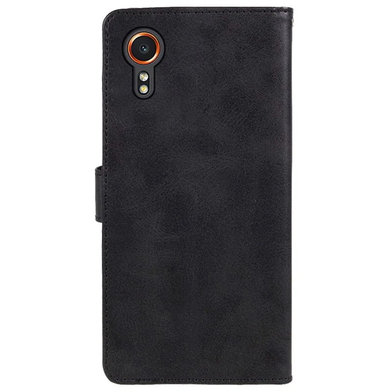 For Samsung Galaxy Xcover7 Case Business Leather Phone Cover Calf Texture - Black