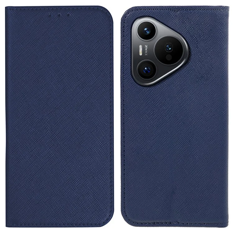 For Huawei Pura 70 Case Cross Texture Leather Flip Phone Cover Magnetic Absorption - Dark Blue