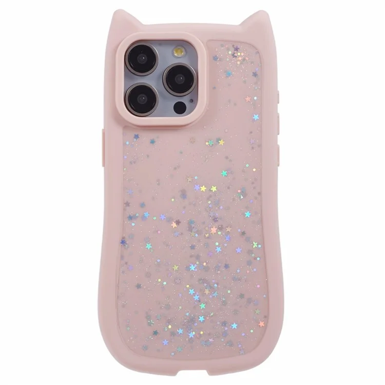 JTW Series For iPhone 15 Pro TPU Case Epoxy Glitter Sequins TPU Phone Cover Cat Ear Design - Pink
