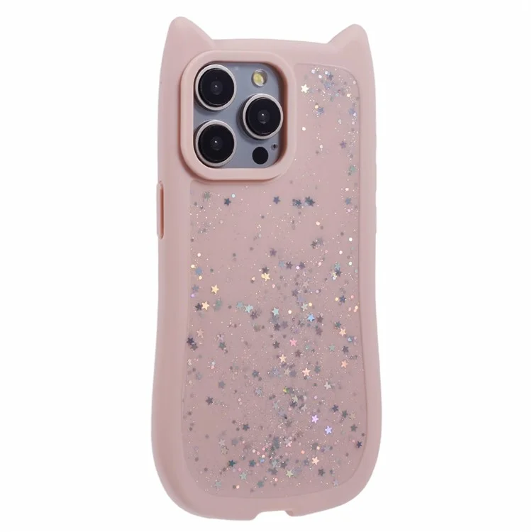 JTW Series For iPhone 15 Pro TPU Case Epoxy Glitter Sequins TPU Phone Cover Cat Ear Design - Pink