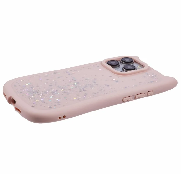 JTW Series For iPhone 15 Pro TPU Case Epoxy Glitter Sequins TPU Phone Cover Cat Ear Design - Pink