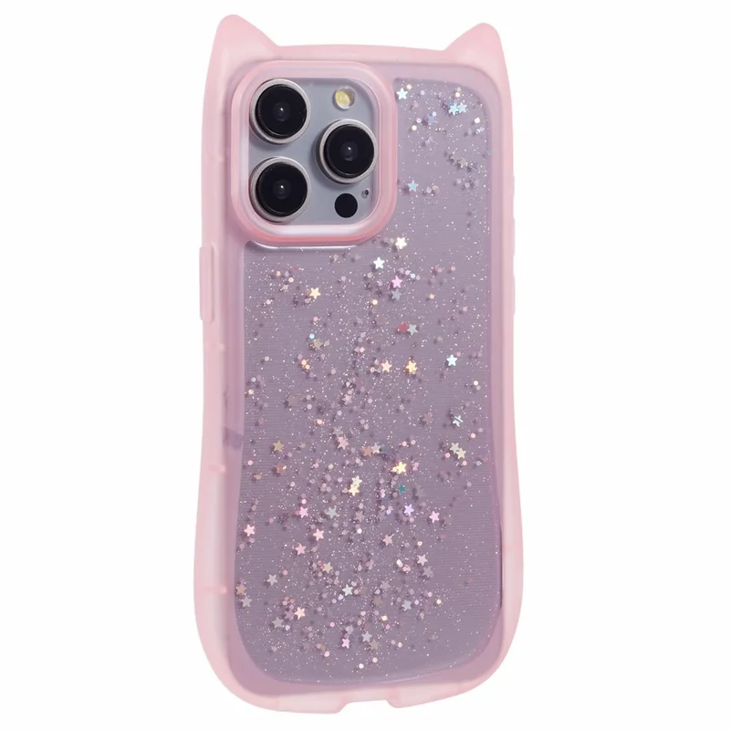 JTW Series For iPhone 12 / 12 Pro Case Epoxy TPU Phone Cover Cute Cat Ear Design - Transparent Pink