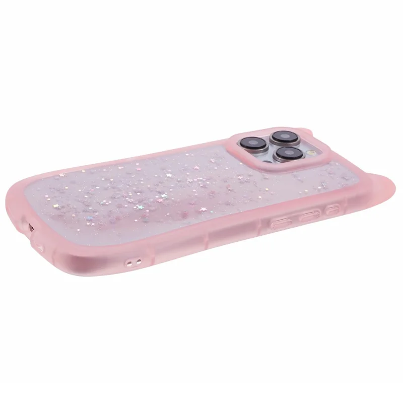 JTW Series For iPhone 12 / 12 Pro Case Epoxy TPU Phone Cover Cute Cat Ear Design - Transparent Pink